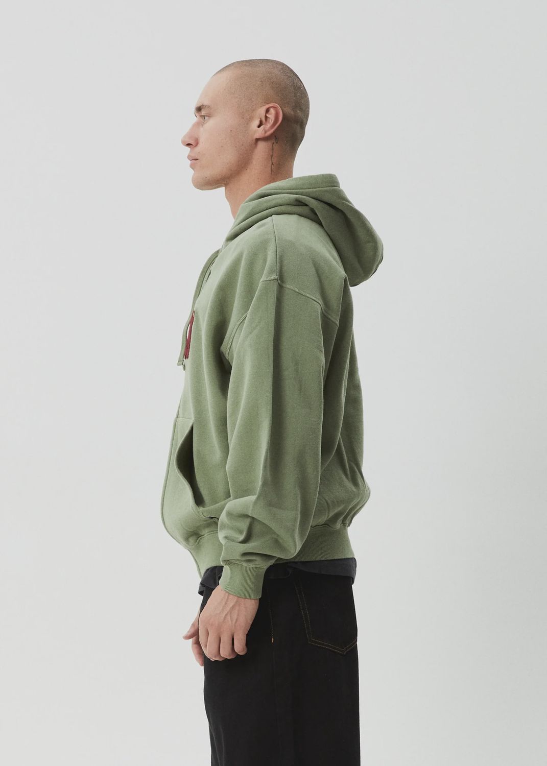 AFENDS MENS SUN BITE - ZIP HOOD - OIL GREEN