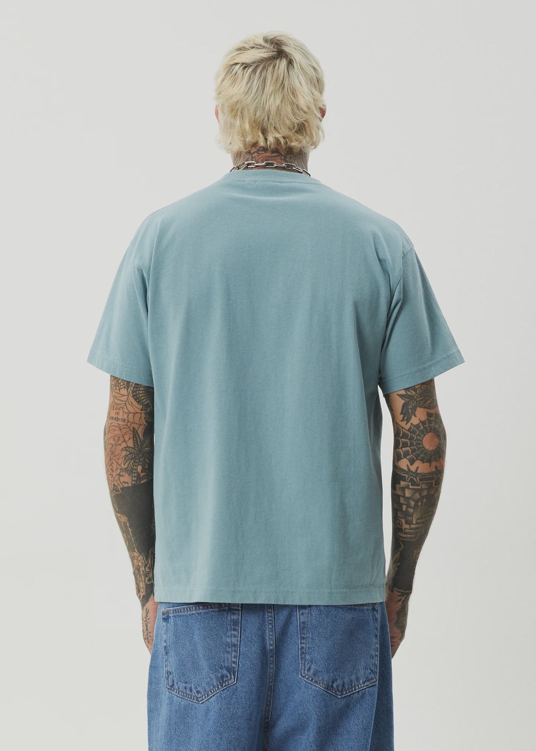 AFENDS MENS FAST FORWARD HEAVY WEIGHT BOXY FIT SS TEE - OCEAN SPRAY