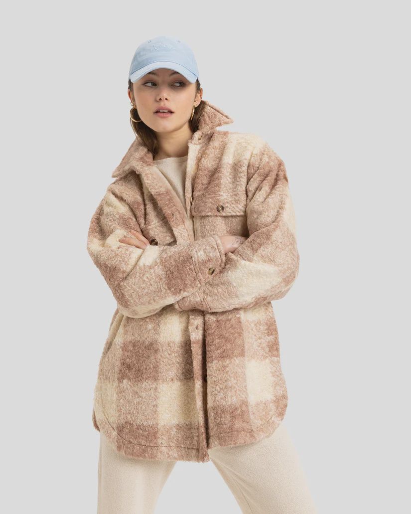 ROXY LADIES OVER AND ABOVE JACKET - WARM TAUPE BE BOLD PLAID