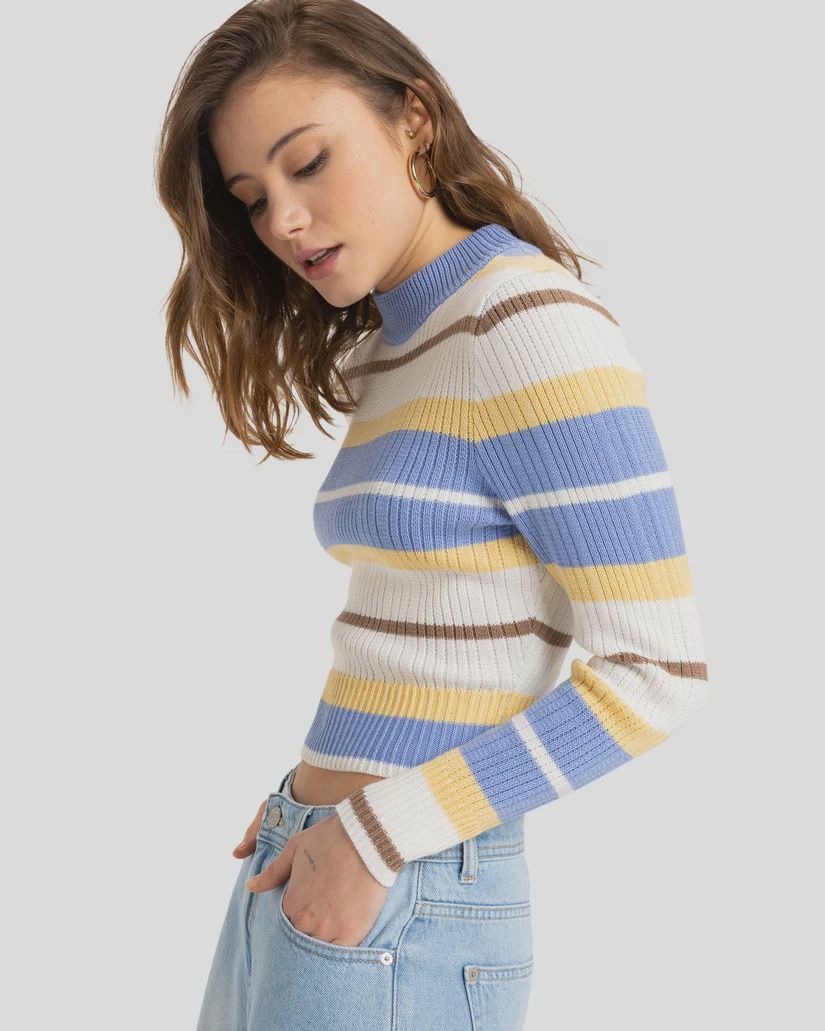 ROXY LADIES PLAYA MORNING KNIT SWEATER - GRAPEMIST PLAYA MORNING STRIPE