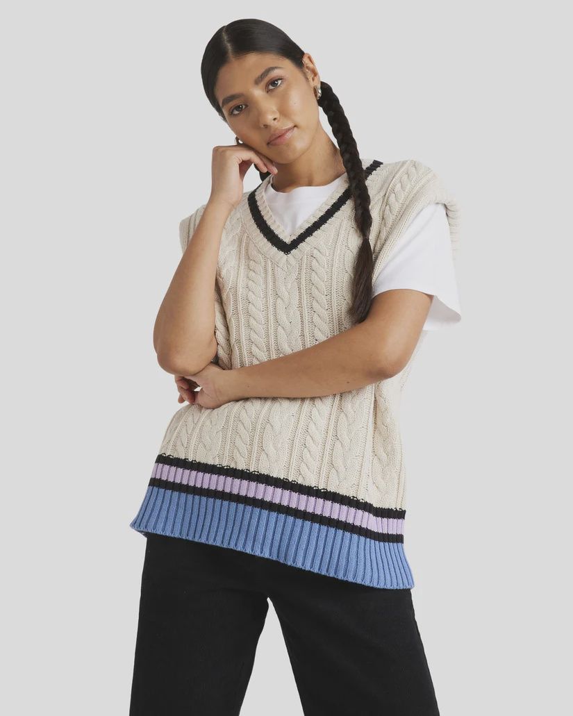 RVCA LADIES WEEKEND CABLE KNIT VEST - ECRU