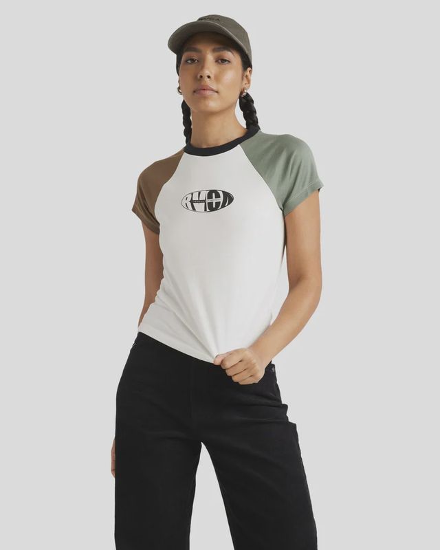 RVCA LADIES DOME SHRUNKEN RAGLAN SS TEE - SALT