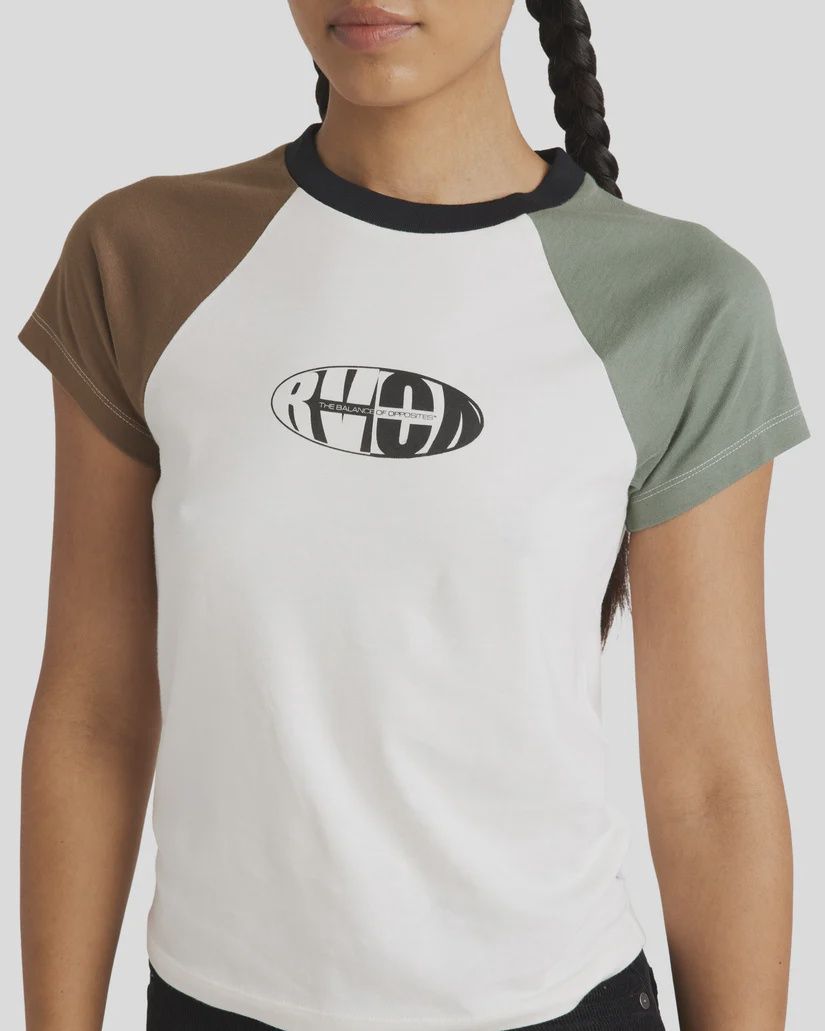 RVCA LADIES DOME SHRUNKEN RAGLAN SS TEE - SALT