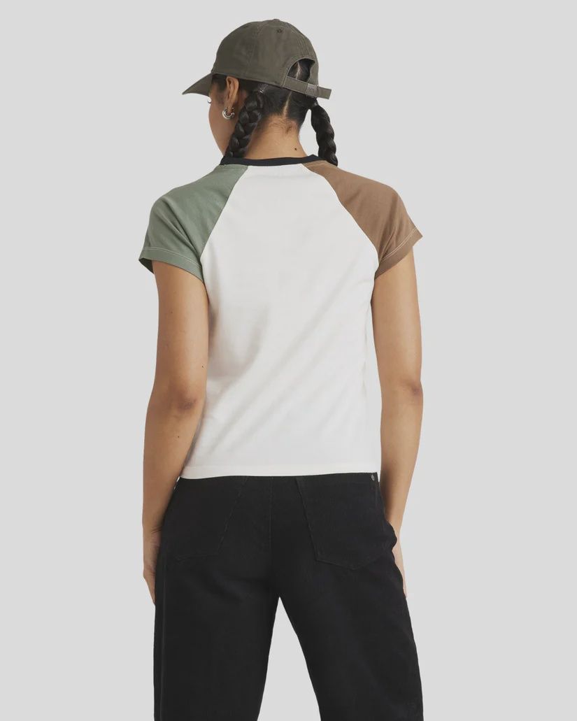RVCA LADIES DOME SHRUNKEN RAGLAN SS TEE - SALT