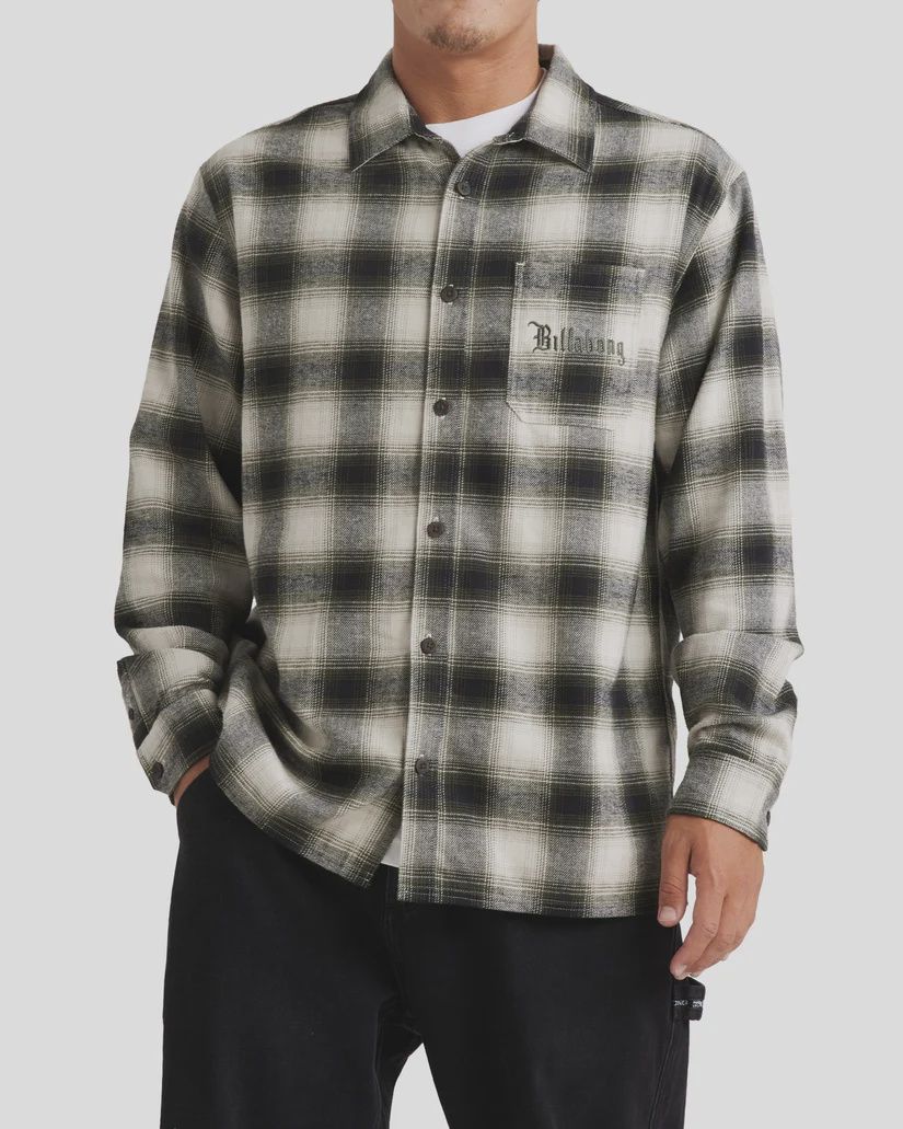 BILLABONG MENS WARPED L/S FLANNEL SHIRT - ALLOY