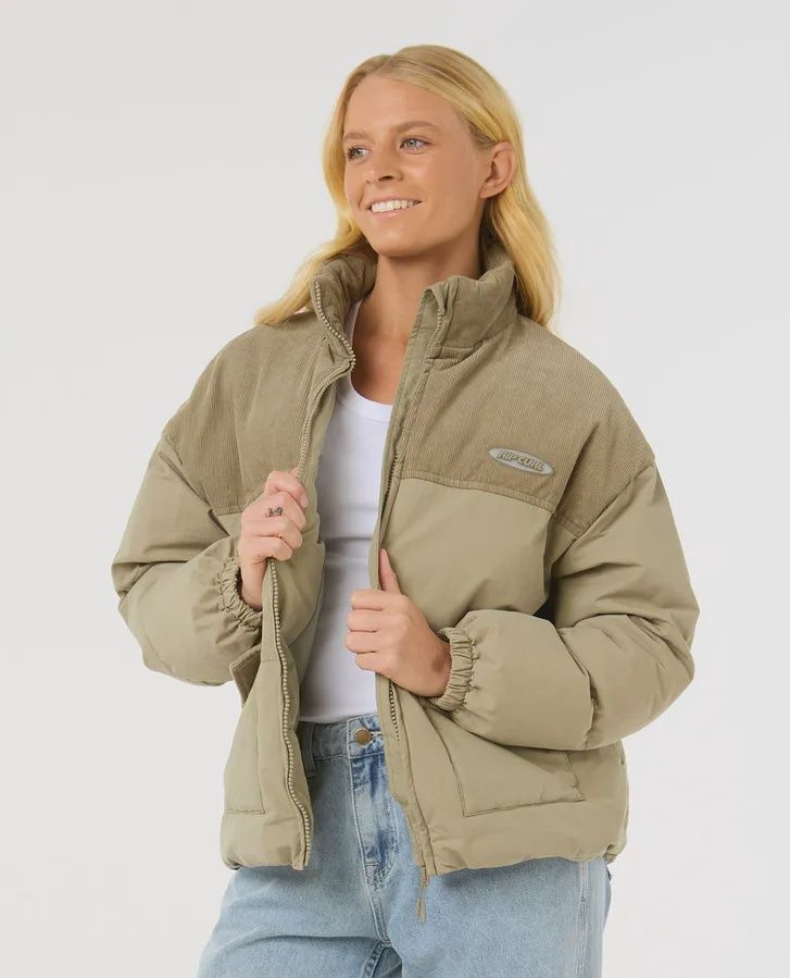 RIPCURL LADIES HIGH TIDE MIXED CORD PUFFER JACKET - SAGE