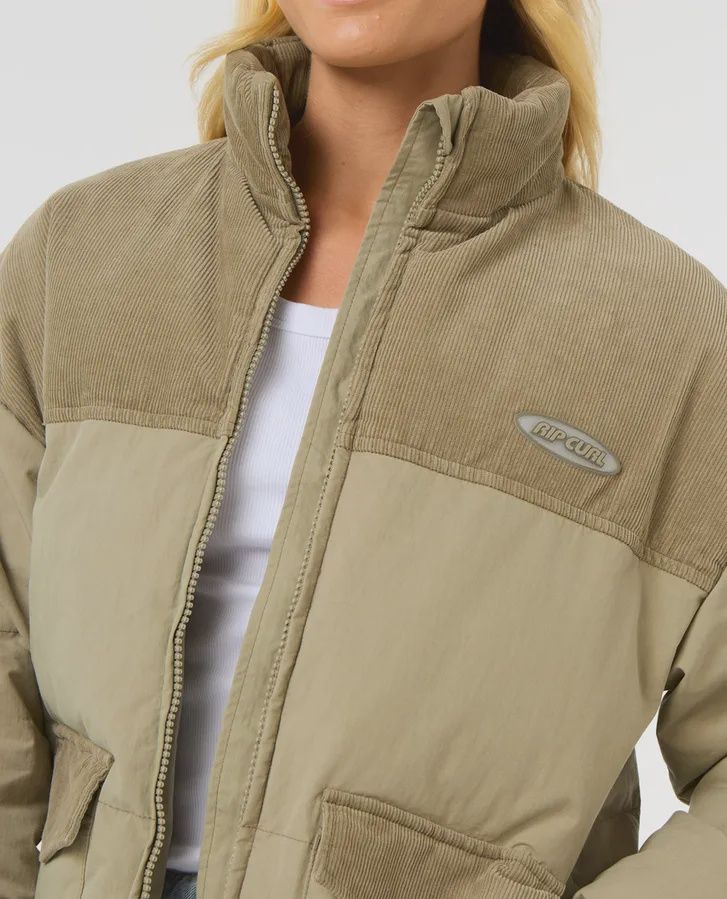 RIPCURL LADIES HIGH TIDE MIXED CORD PUFFER JACKET - SAGE
