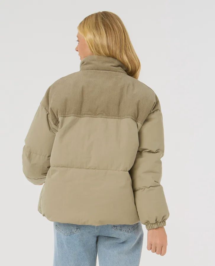 RIPCURL LADIES HIGH TIDE MIXED CORD PUFFER JACKET - SAGE