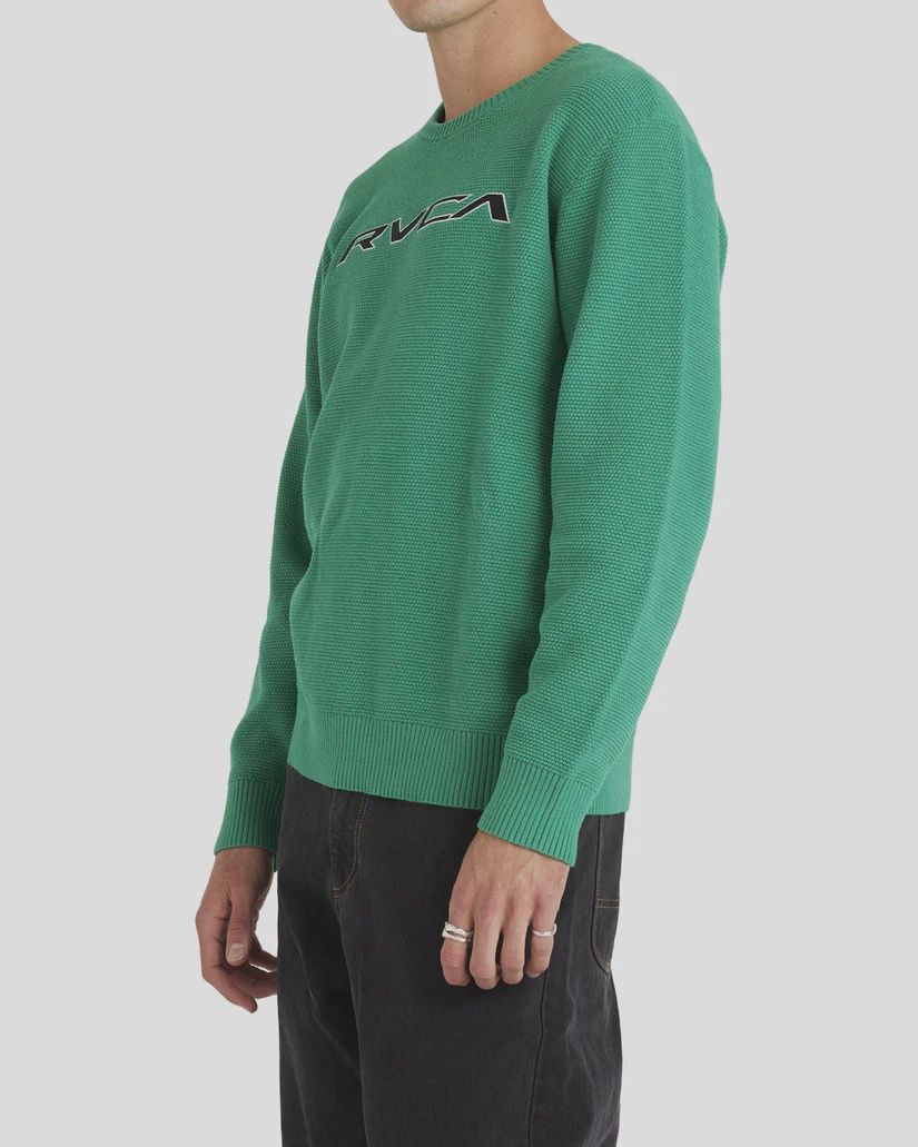 RVCA MENS REV KNIT CREW - BOTTLE GREEN