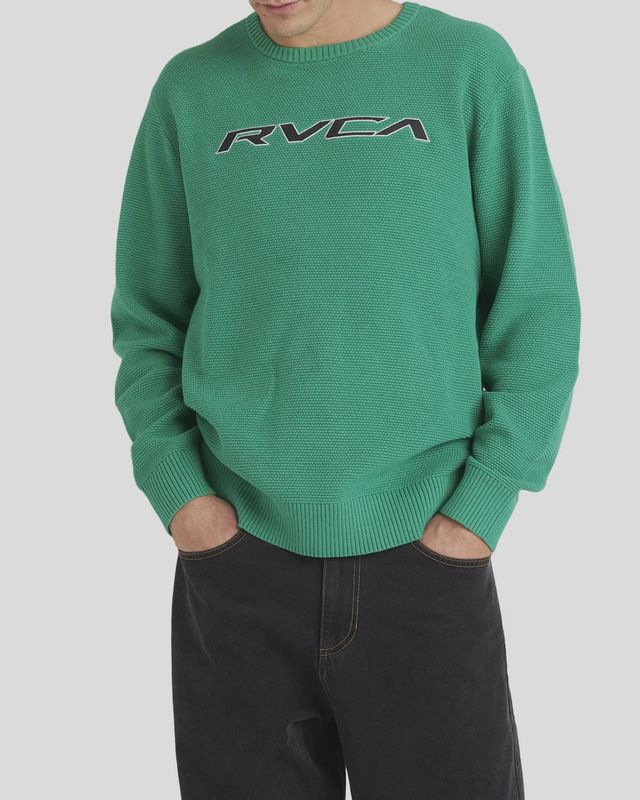 RVCA MENS REV KNIT CREW - BOTTLE GREEN