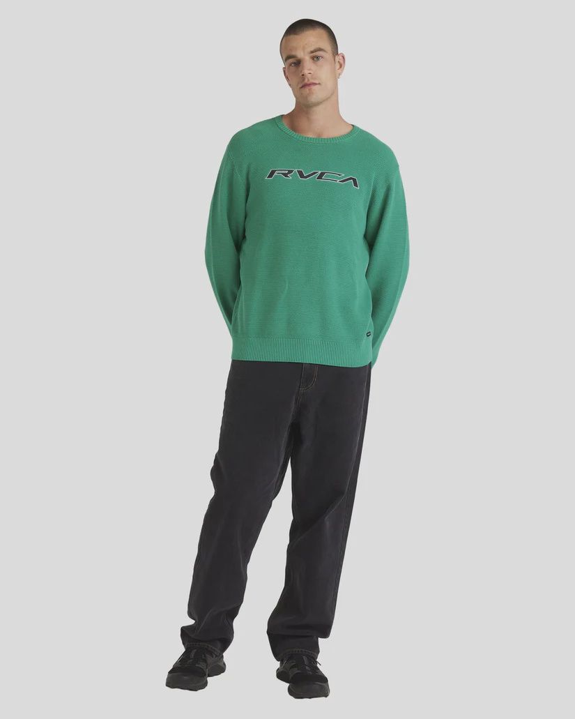 RVCA MENS REV KNIT CREW - BOTTLE GREEN
