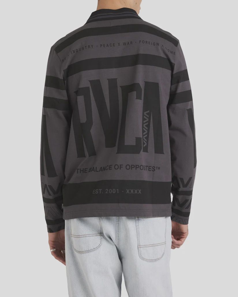 RVCA MENS ALL BRAND LS POLO TOP - WASHED BLACK