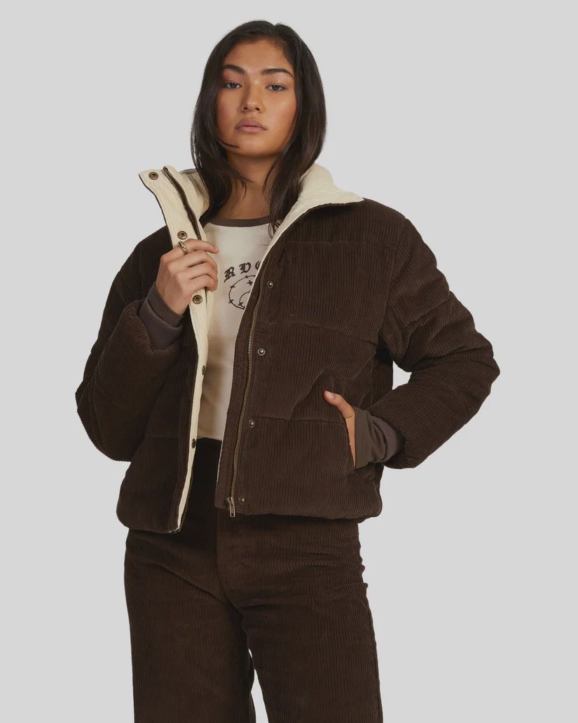 RVCA LADIES EEZEH PUFFER JACKET - COFFEE