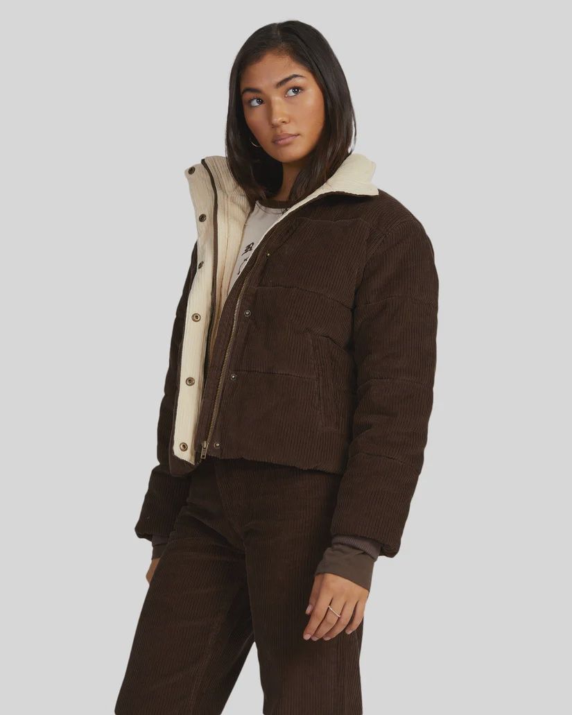 RVCA LADIES EEZEH PUFFER JACKET - COFFEE