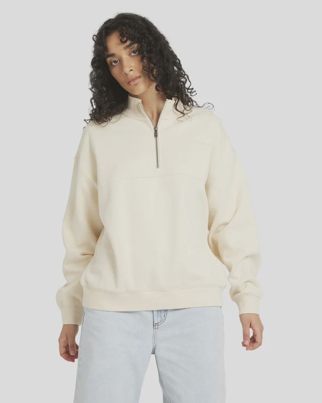 RVCA WOMENS QUARTER ZIP FLEECE TOP - NATURAL