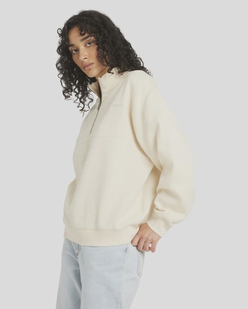 RVCA WOMENS QUARTER ZIP FLEECE TOP - NATURAL