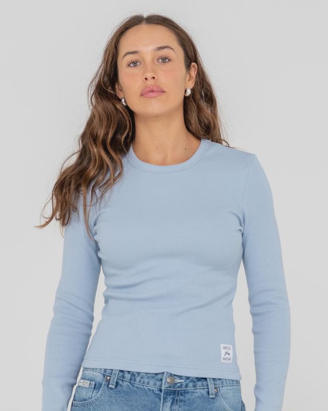 RUSTY LADIES RUSTY ESSENTIALS RIBBED LS TEE - GLACIER LAKE