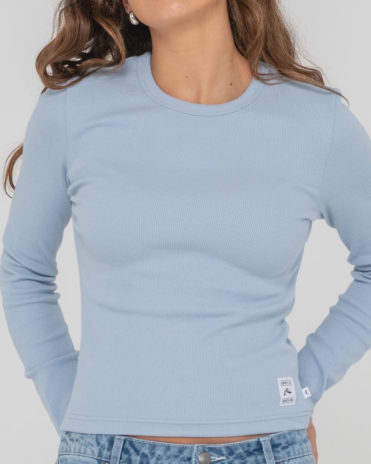RUSTY LADIES RUSTY ESSENTIALS RIBBED LS TEE - GLACIER LAKE