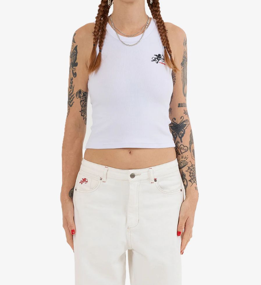 WORSHIP LADIES CHERUB LONGLINE TANK - WHITE
