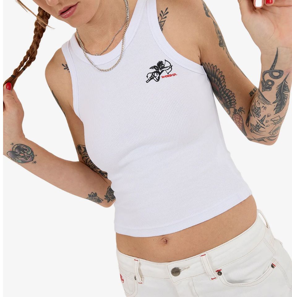 WORSHIP LADIES CHERUB LONGLINE TANK - WHITE