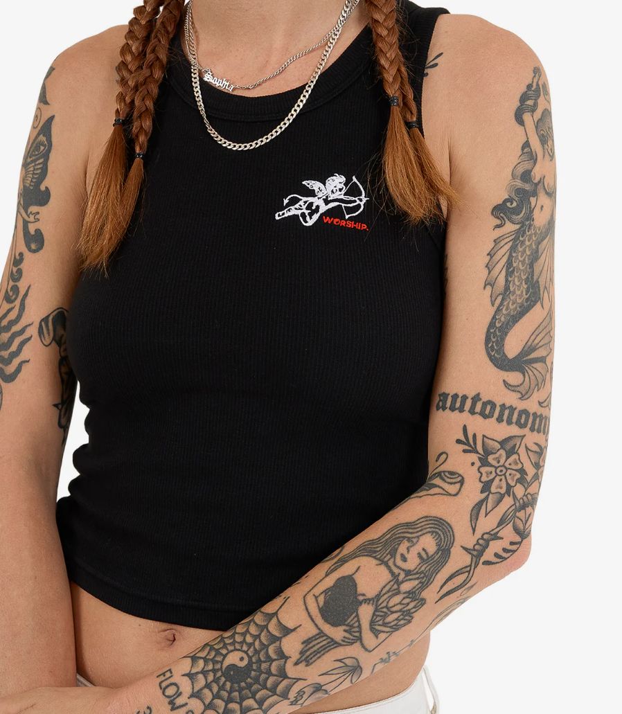 WORSHIP LADIES CHERUB LONGLINE TANK - BLACK