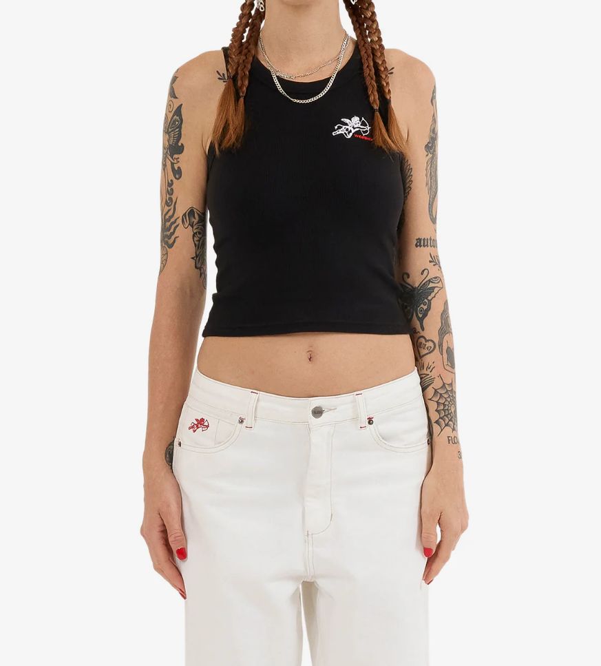 WORSHIP LADIES CHERUB LONGLINE TANK - BLACK
