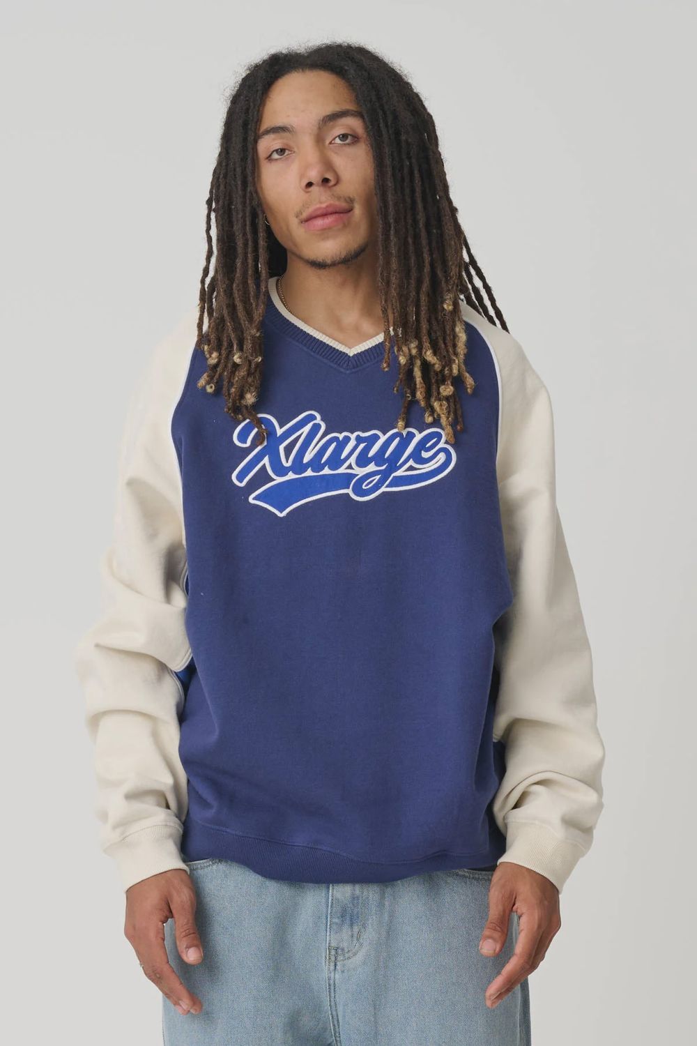 X-LARGE MENS BASEBALL RAGLAN CREW - NAVY