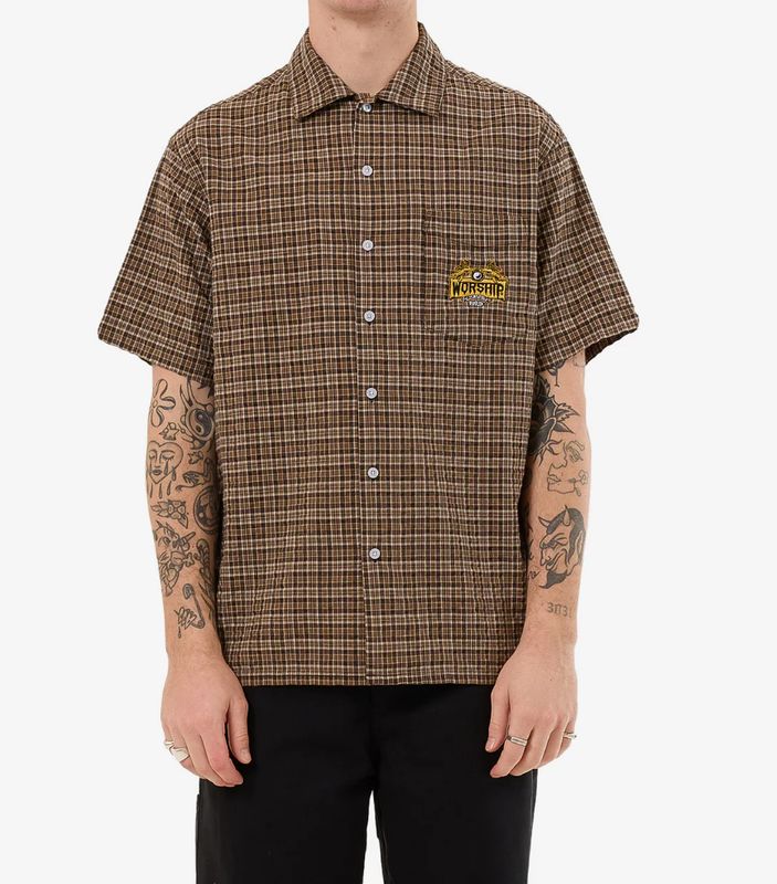 WORSHIP MENS LAVISH SS SHIRT - BROWN