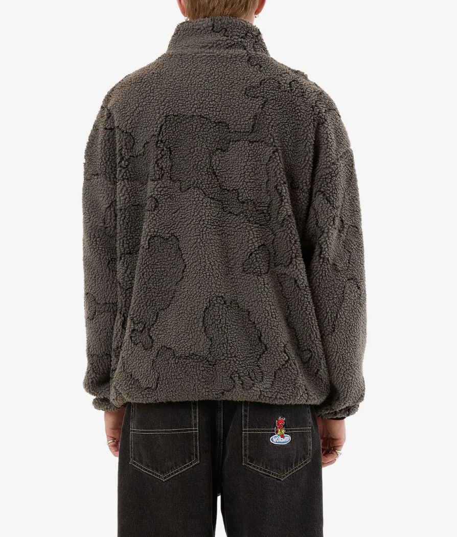 WORSHIP MENS DELIRIUM QUARTER ZIP SHERPA FLEECE - STEEL GREY