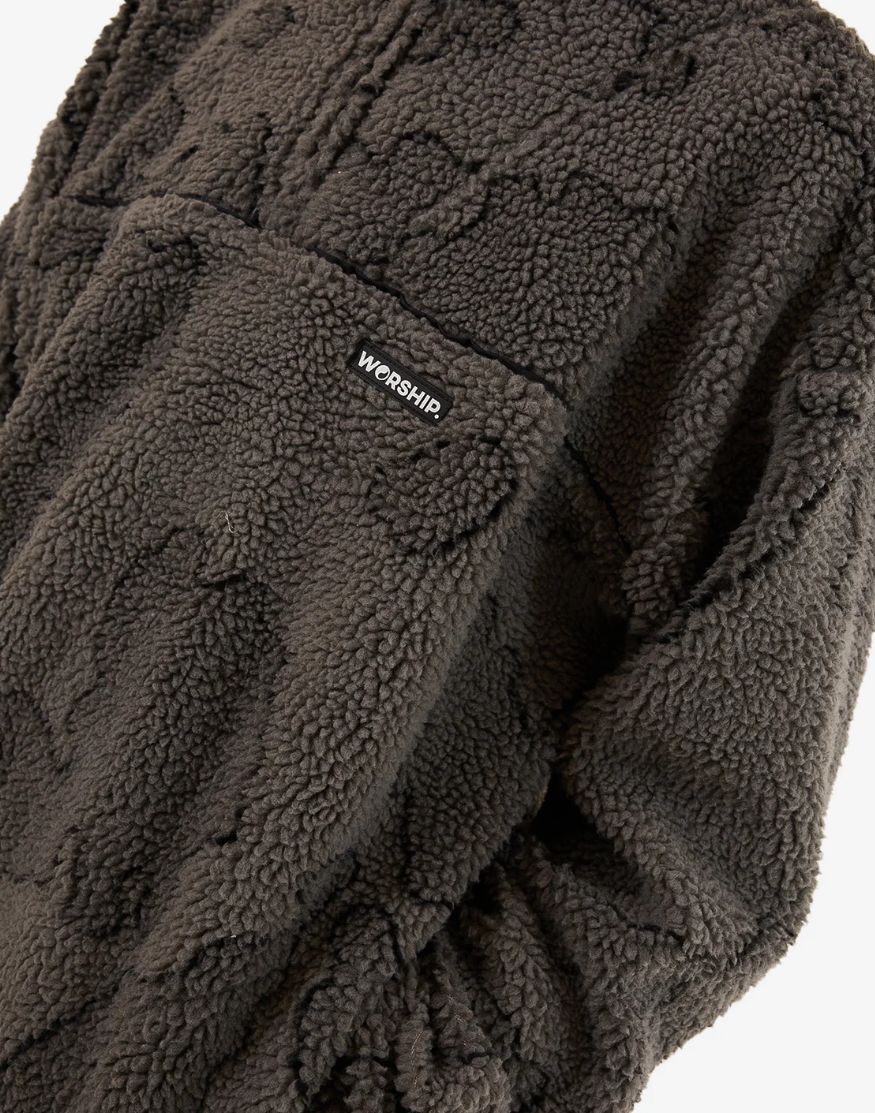 WORSHIP MENS DELIRIUM QUARTER ZIP SHERPA FLEECE - STEEL GREY