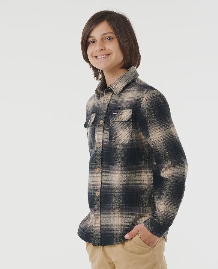RIPCURL TEEN BOYS COUNT FLANNEL LS SHIRT - TAUPE