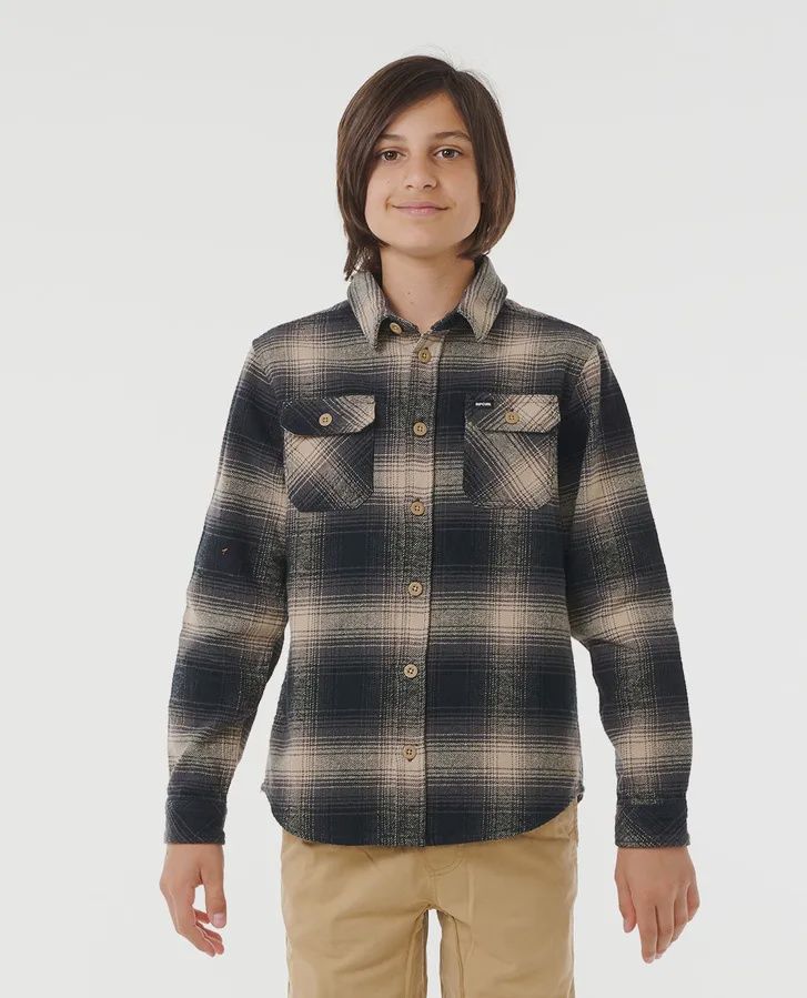 RIPCURL TEEN BOYS COUNT FLANNEL LS SHIRT - TAUPE