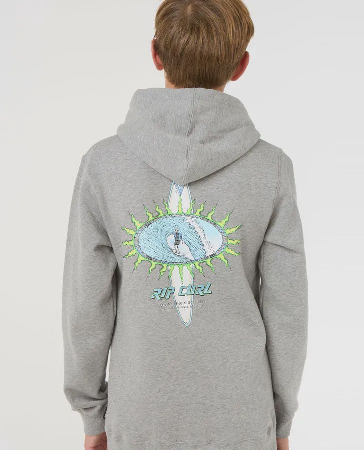 RIP CURL TEEN BOYS RAW ENERGY SKULL HOOD - GREY MARLE
