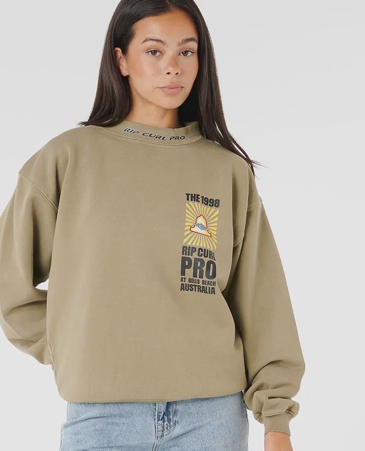 RIP CURL WOMENS 98 PRO OG CREW - DUSTY OLIVE