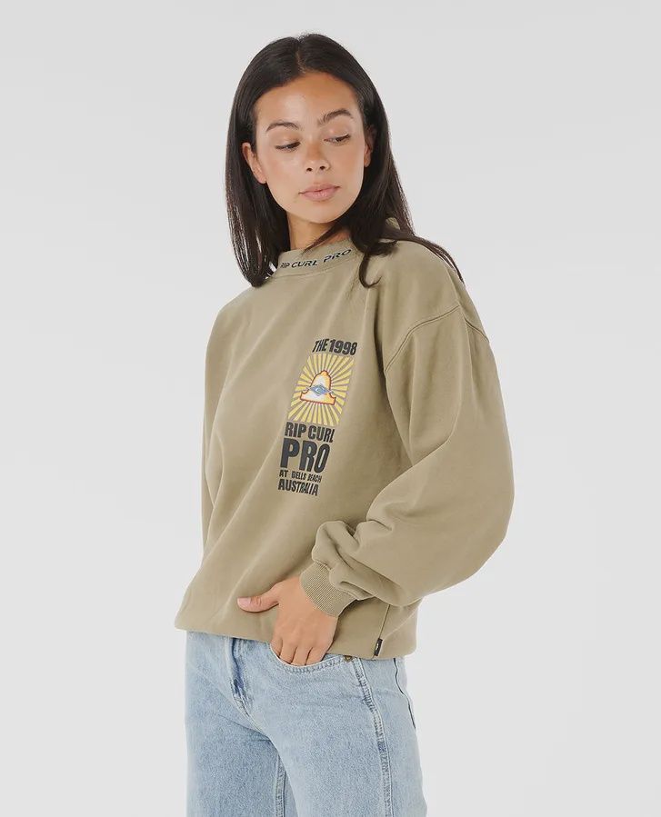 RIP CURL WOMENS 98 PRO OG CREW - DUSTY OLIVE
