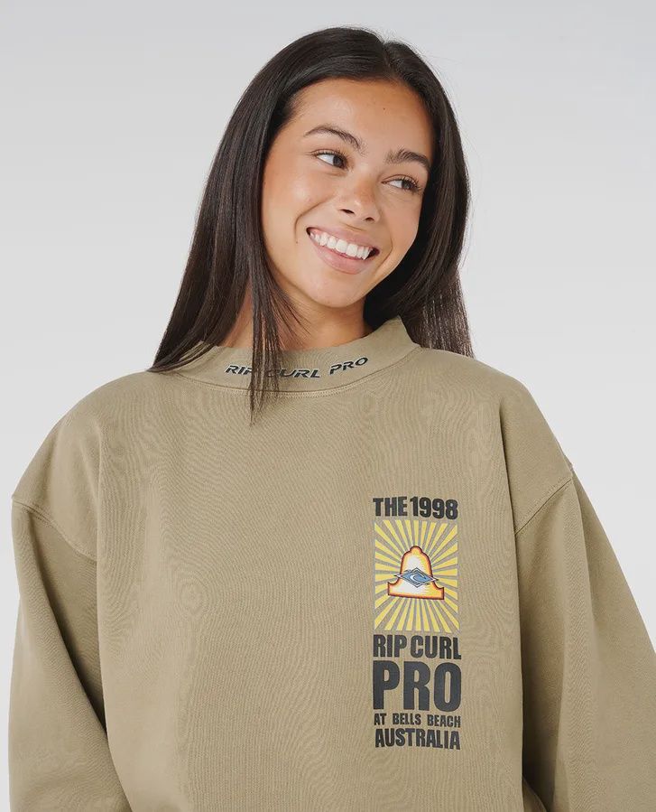 RIP CURL WOMENS 98 PRO OG CREW - DUSTY OLIVE