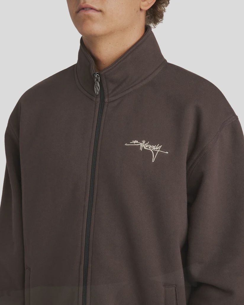 BILLABONG MENS SCRIPT ZIP THRU FLEECE - DARK BROWN
