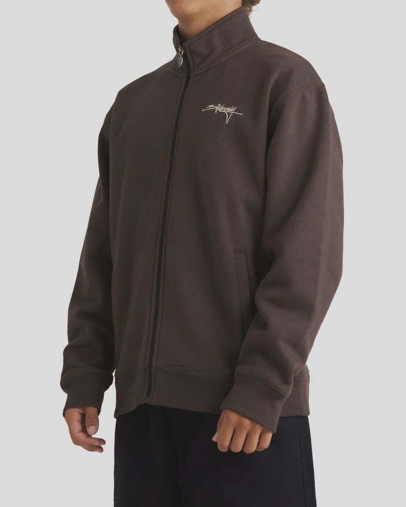 BILLABONG MENS SCRIPT ZIP THRU FLEECE - DARK BROWN