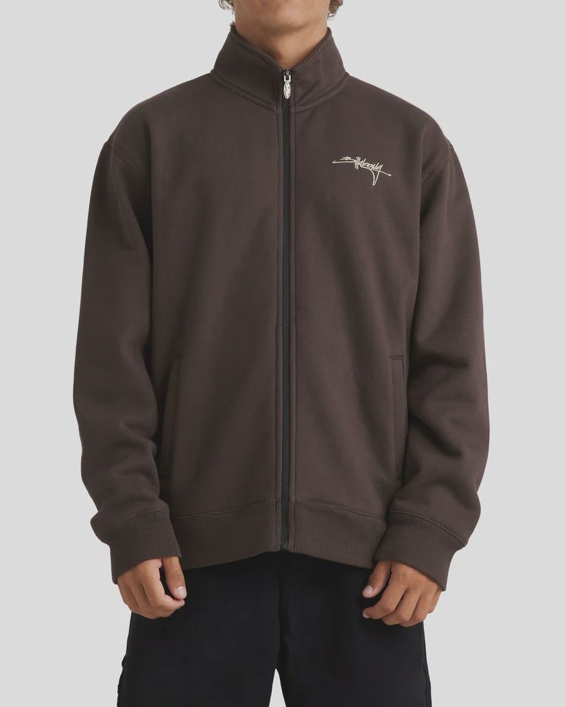 BILLABONG MENS SCRIPT ZIP THRU FLEECE - DARK BROWN