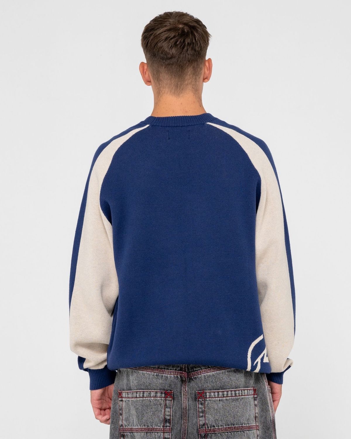 RUSTY MENS ROLL SAFE BOXY KNITTED CREW - DARK BLUE