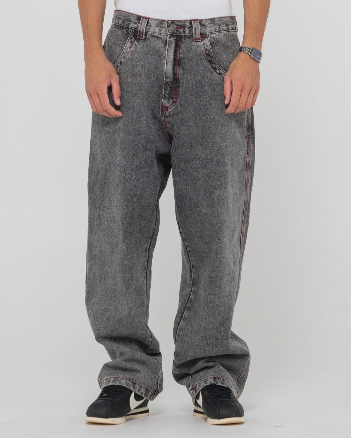RUSTY MENS REDEMPTION BAGGY JEAN- WASHED BLACK