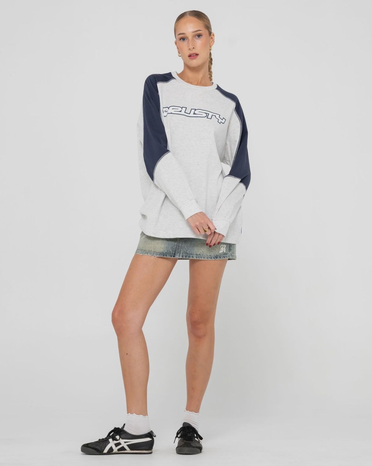 RUSTY WOMENS TIMMY TARGET CONTRAST LS TEE - ECRU MARLE