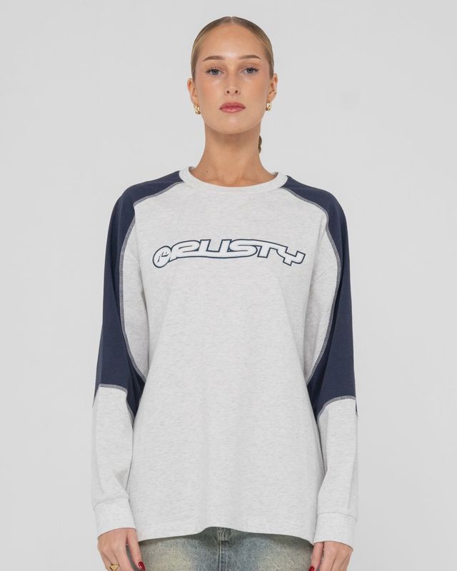 RUSTY WOMENS TIMMY TARGET CONTRAST LS TEE - ECRU MARLE