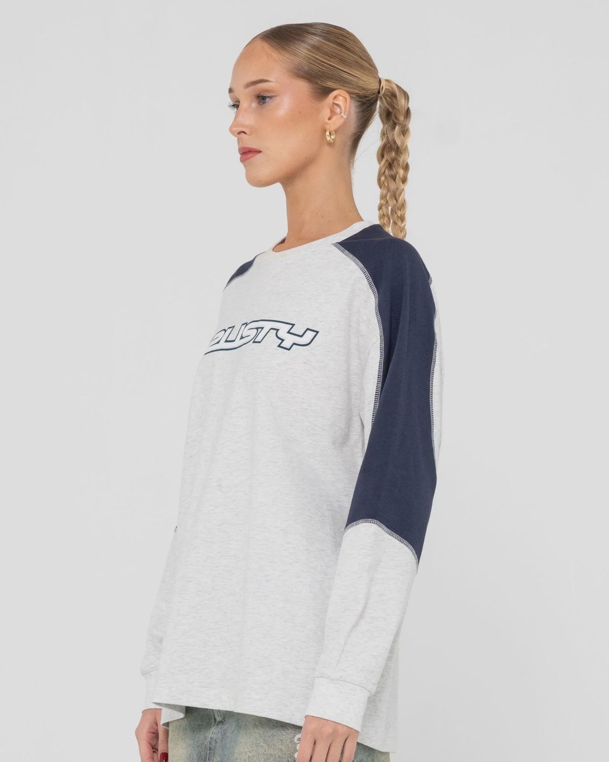 RUSTY WOMENS TIMMY TARGET CONTRAST LS TEE - ECRU MARLE