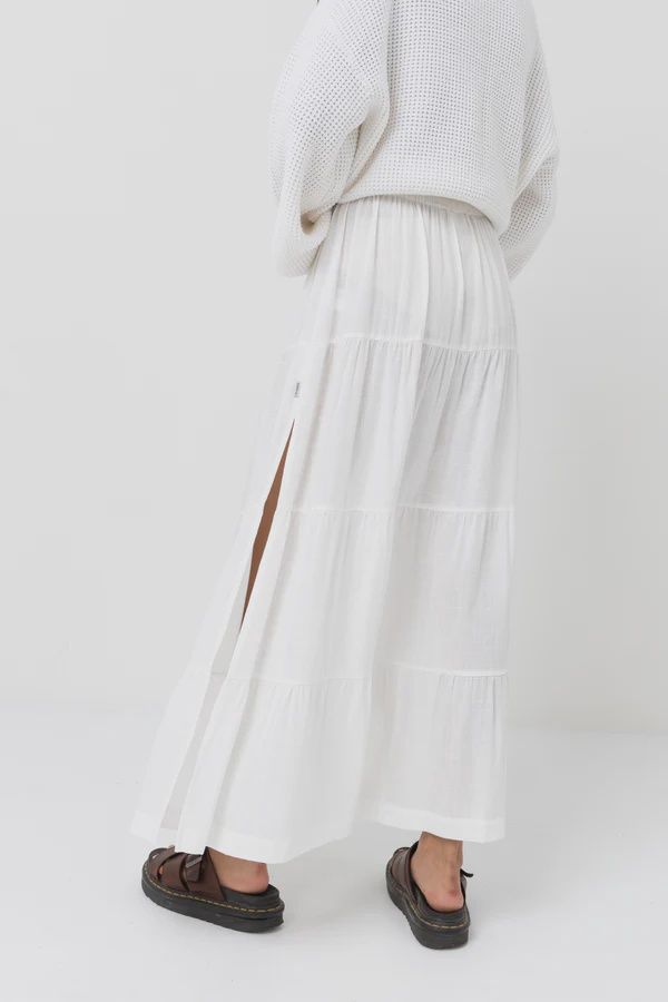 RHYTHM LADIES CLASSIC TIERED MAXI SKIRT - WHITE