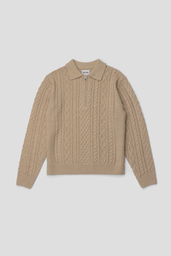 RHYTHM MENS MOHAIR QUARTER ZIP FISHERMAN KNIT - INCENSE