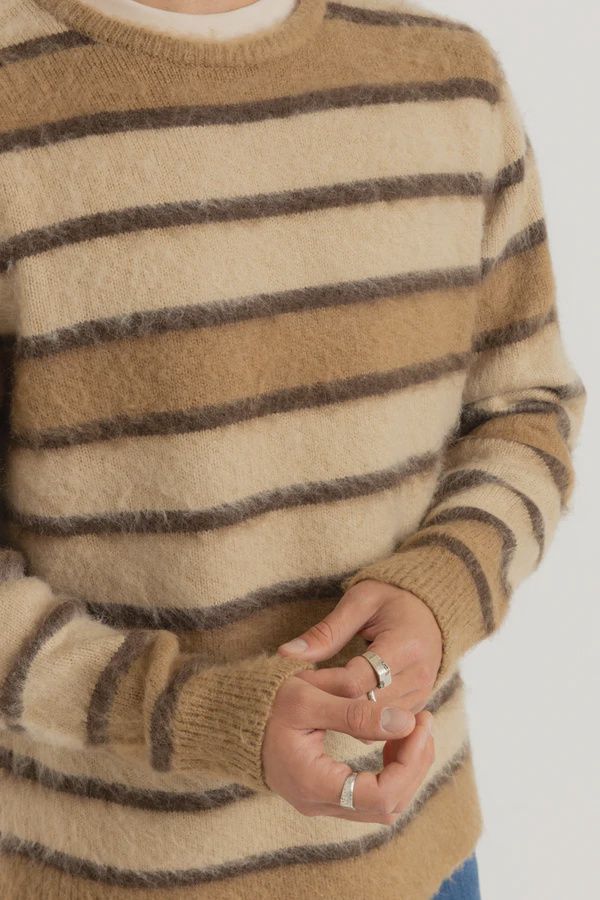 RHYTHM MENS MOHAIR STRIPED KNIT - BARK