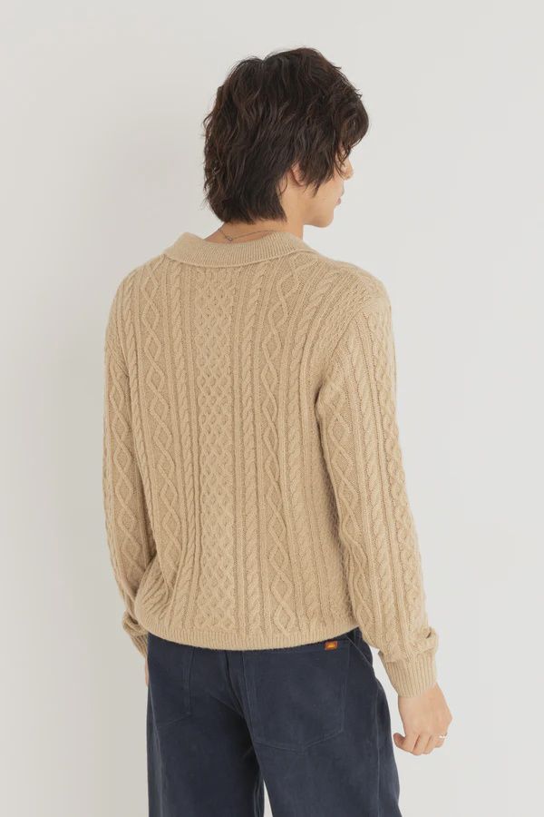 RHYTHM MENS MOHAIR QUARTER ZIP FISHERMAN KNIT - INCENSE