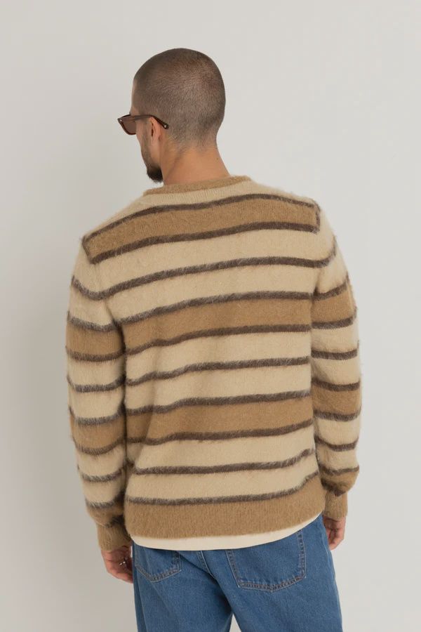 RHYTHM MENS MOHAIR STRIPED KNIT - BARK