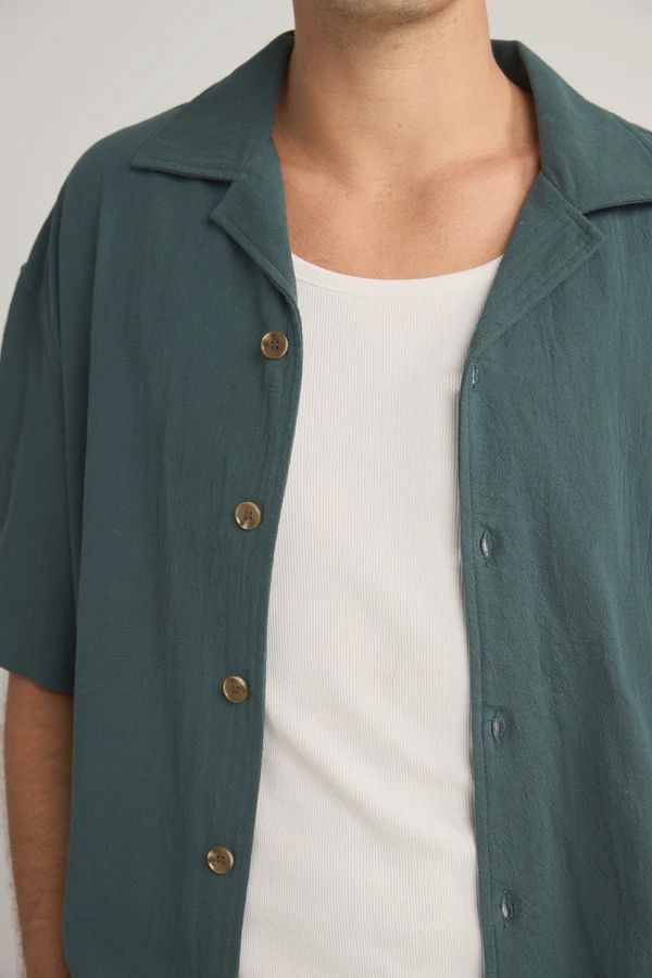 RHYTHM MENS RELAXED TEXTURE SS SHIRT - TEAL